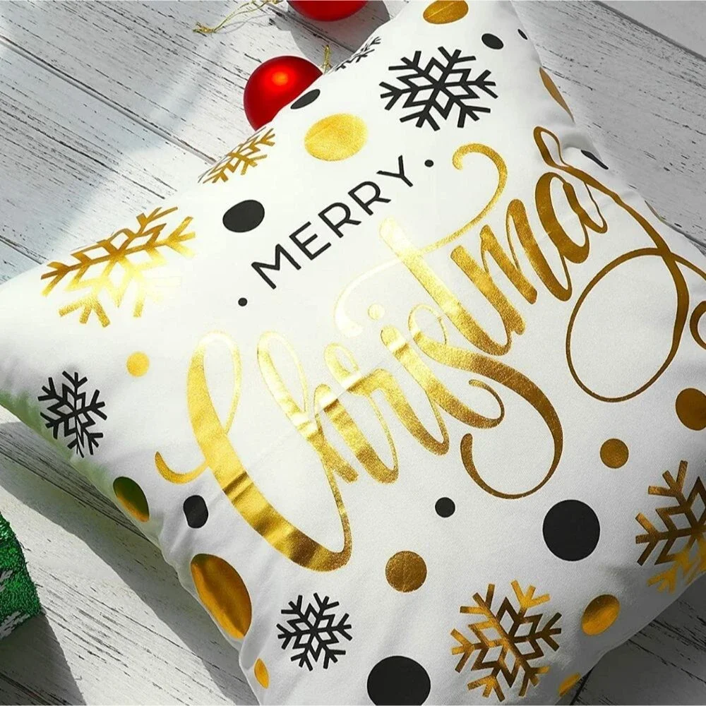 Contemporary Christmas Pillow Cover • Snowflake Polkadot Black Silver Gold Glam